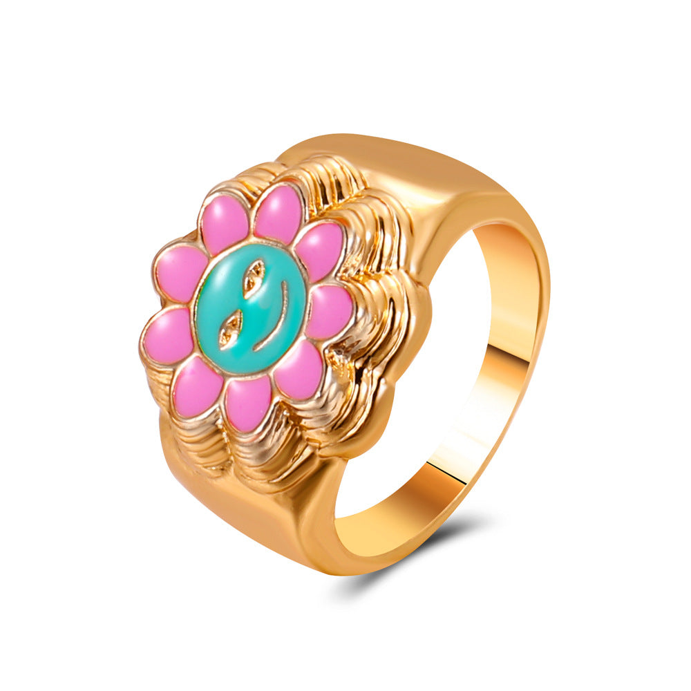 Ins fashion simple love flower ring personality cute metal geometric fun index finger ring