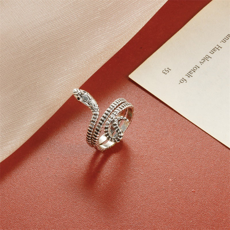 Retro opening snake ring gold punk winding snake ring exaggerated personality copper jewelry