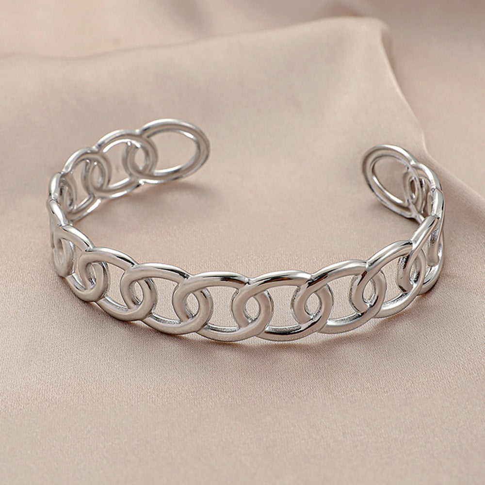 Stainless steel geometric inlaid open bracelet simple personality exquisite C-shaped titanium steel bracelet