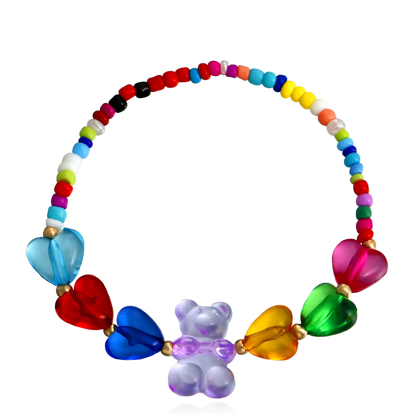 Jewelry Bohemian Mixed Color Rice Beads Colorful Heart Bear Necklace Bracelet Set Cartoon Female