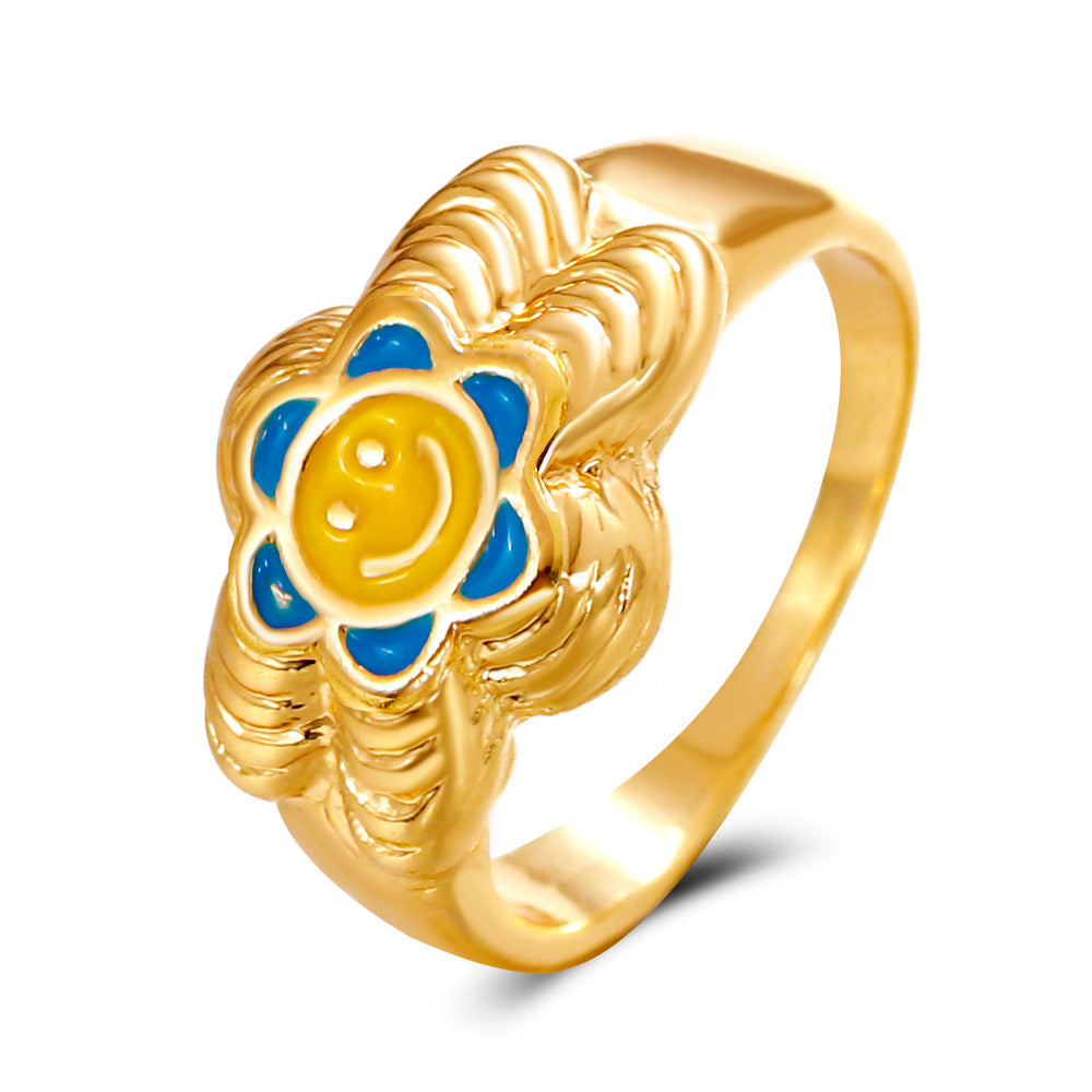 Ins fashion simple love flower ring personality cute metal geometric fun index finger ring