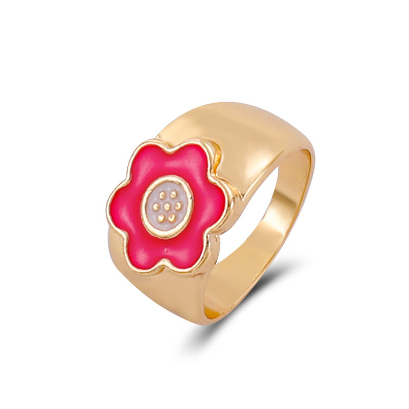 Ins fashion simple love flower ring personality cute metal geometric fun index finger ring