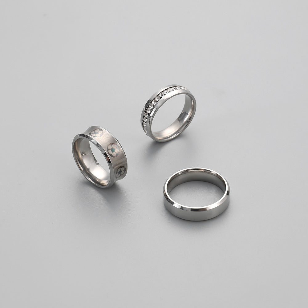 Fashion Simple Domineering Personality Trend Men's Stainless Steel Chain Stripe Black Drip Oil Ring Set Decoration