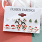 Christmas series snowflake bell earrings combination set cartoon oil dripping cane old man earrings female