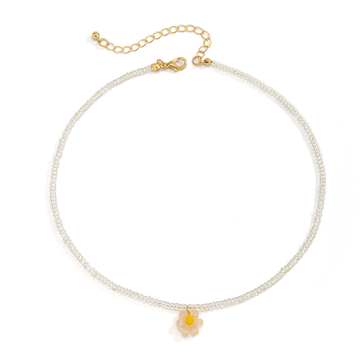 Simple Small Daisy Flower Rice Bead Necklace Bohemian Holiday Imitation Crystal Braided Clavicle Necklace