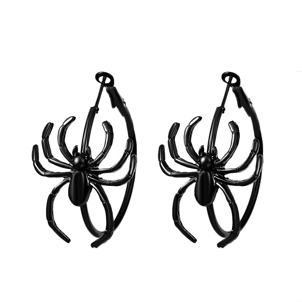 Ins exaggerated big spider earrings retro fashion dark funny metal spider earrings Halloween earrings