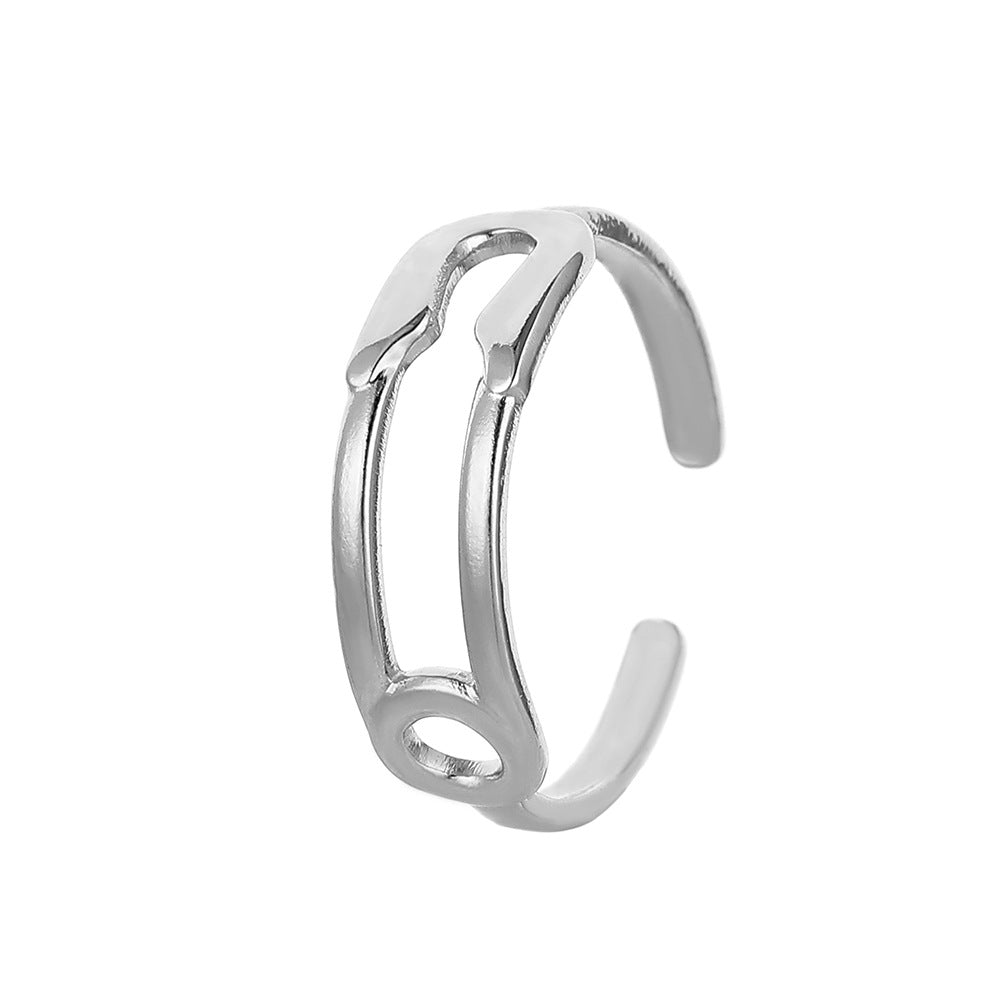 Personality adjustable stainless steel open ring simple feather leaf titanium steel ring jewelry female