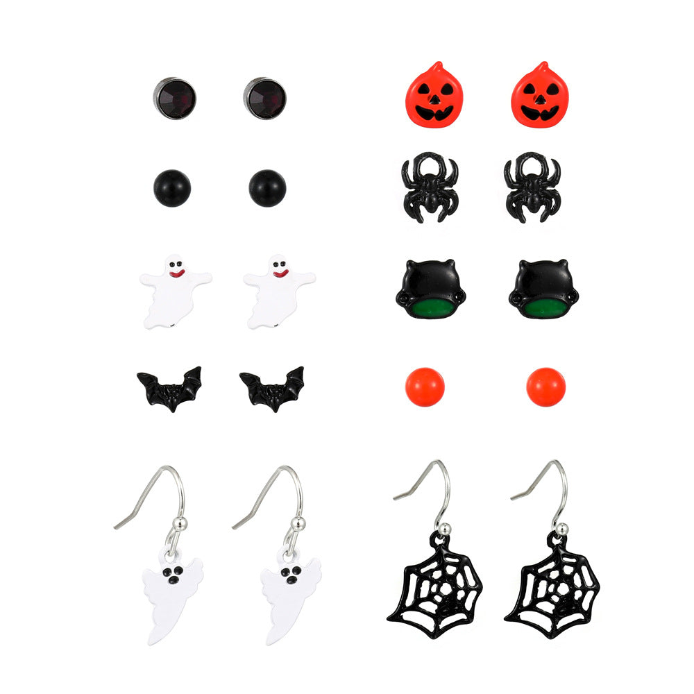 Spider Web Skull Earrings Halloween Gothic Retro Exaggerated Bat Earrings Pop Jewelry