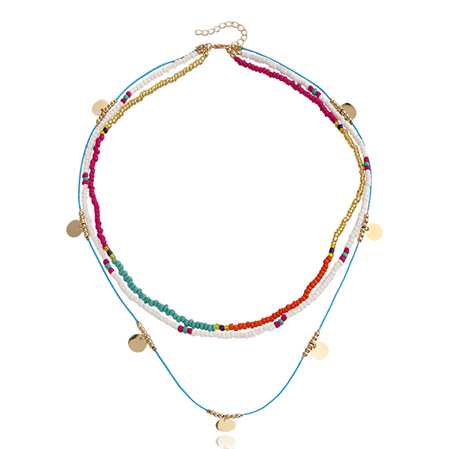 Jewelry bohemian color rice bead disc necklace female niche design ins beaded necklace