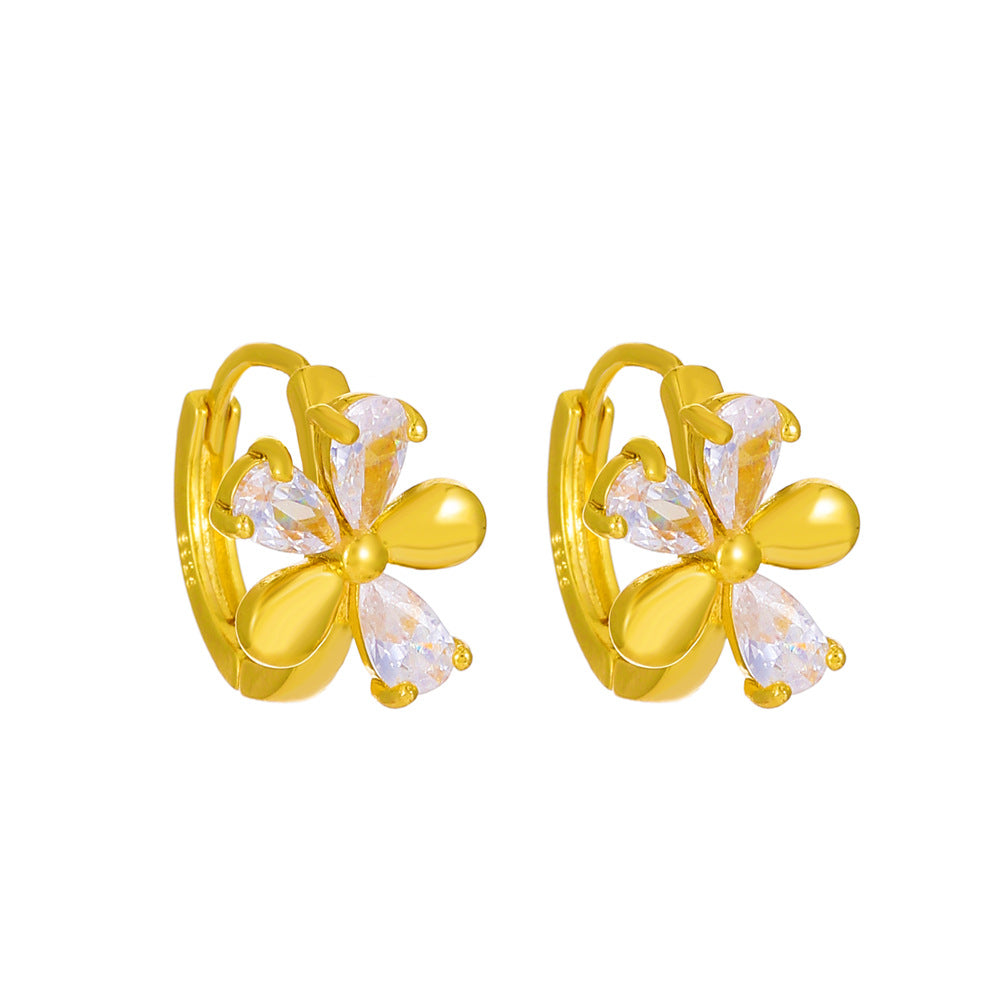 ins simple micro-inlaid zircon flower earrings fashion temperament niche design stitching love ear buckle earrings