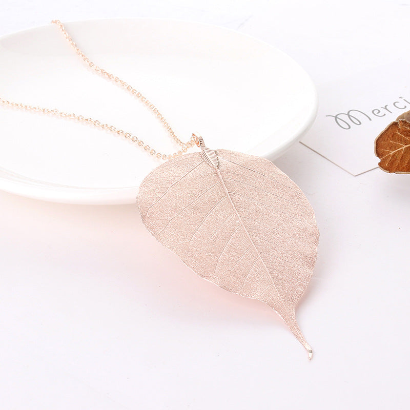 Real leaf specimen necklace fashion simple leaf pendant sweater chain necklace jewelry