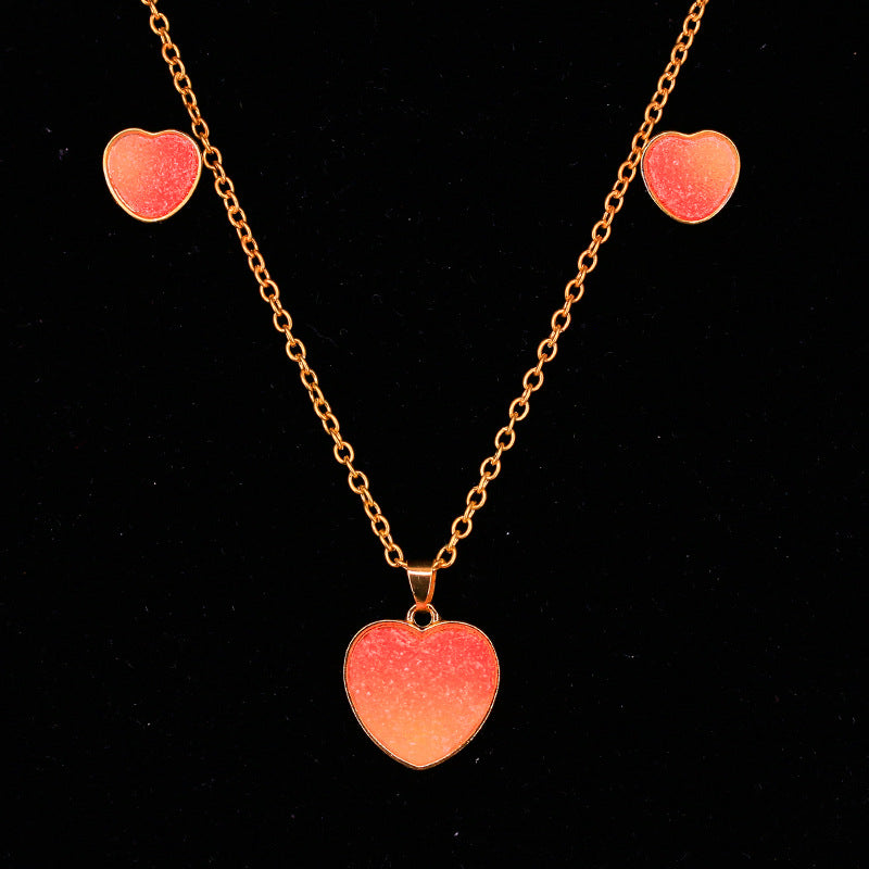 Explosive Fashion Earrings Necklace Set Jewelry Female Candy Gradient Pendant Sweet Earrings Jewelry