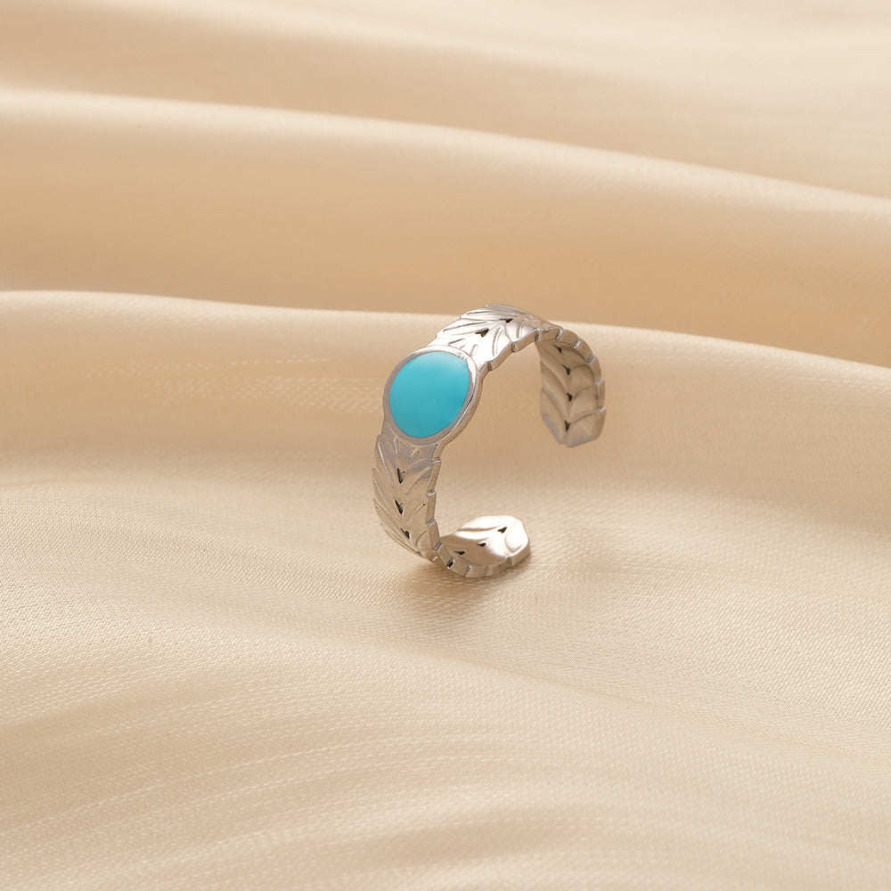 Trendy Fashion Retro Ladies Creative Design Stainless Steel Opening Adjustable Wheat Spike Oil Drop Ring