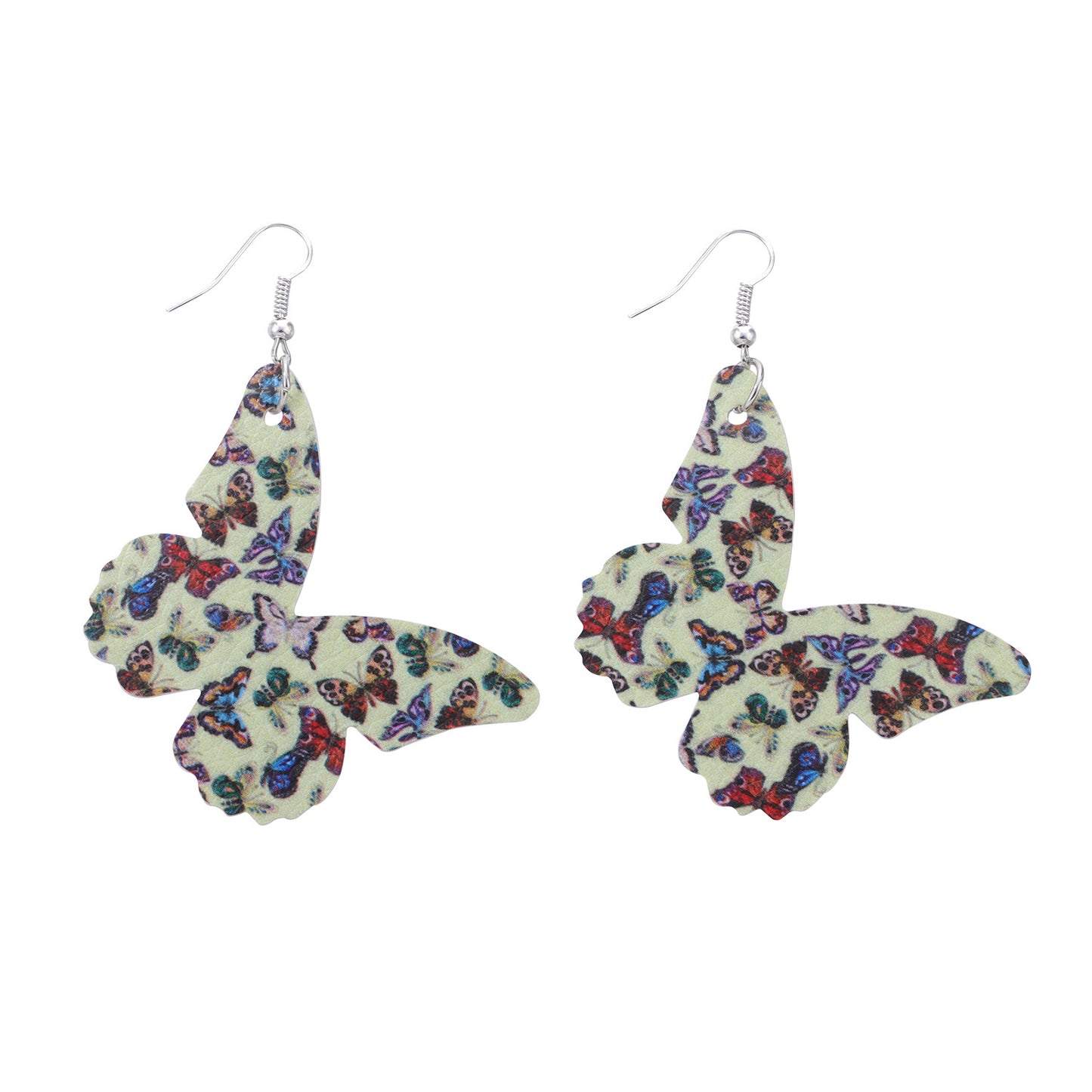 Jewelry double-sided printing butterfly leather earrings women's fashion ear hook combination earrings