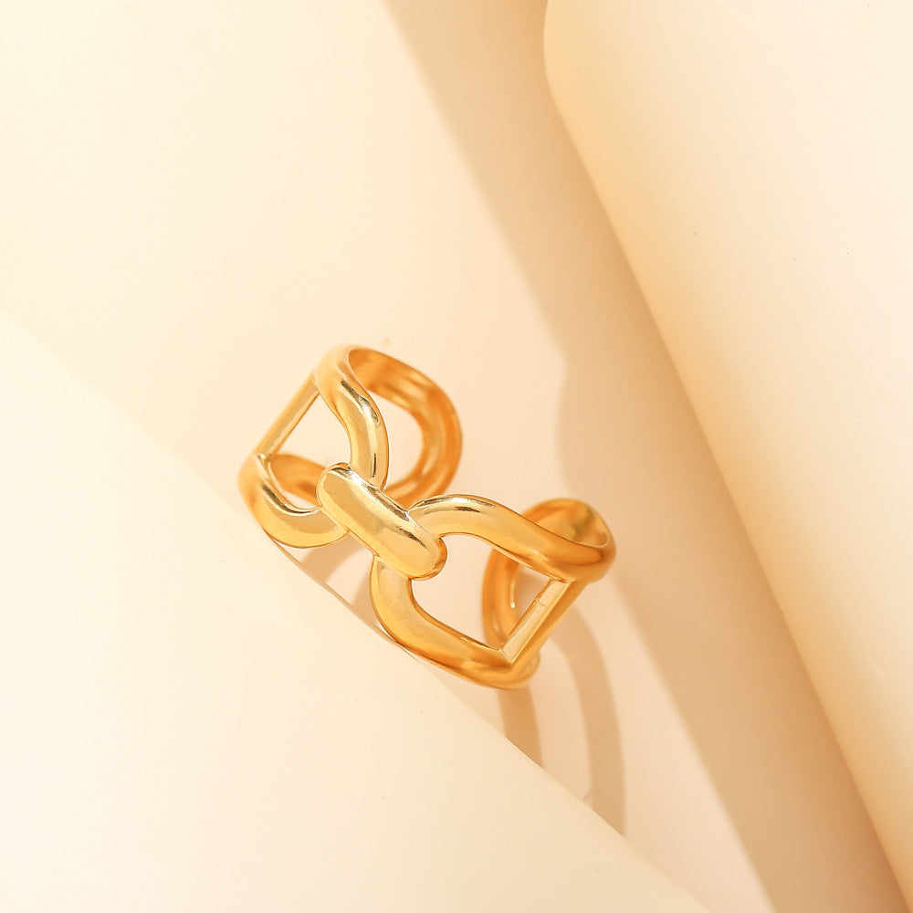 Fashion personality creative stainless steel open ring feather men and women titanium steel simple ins ring