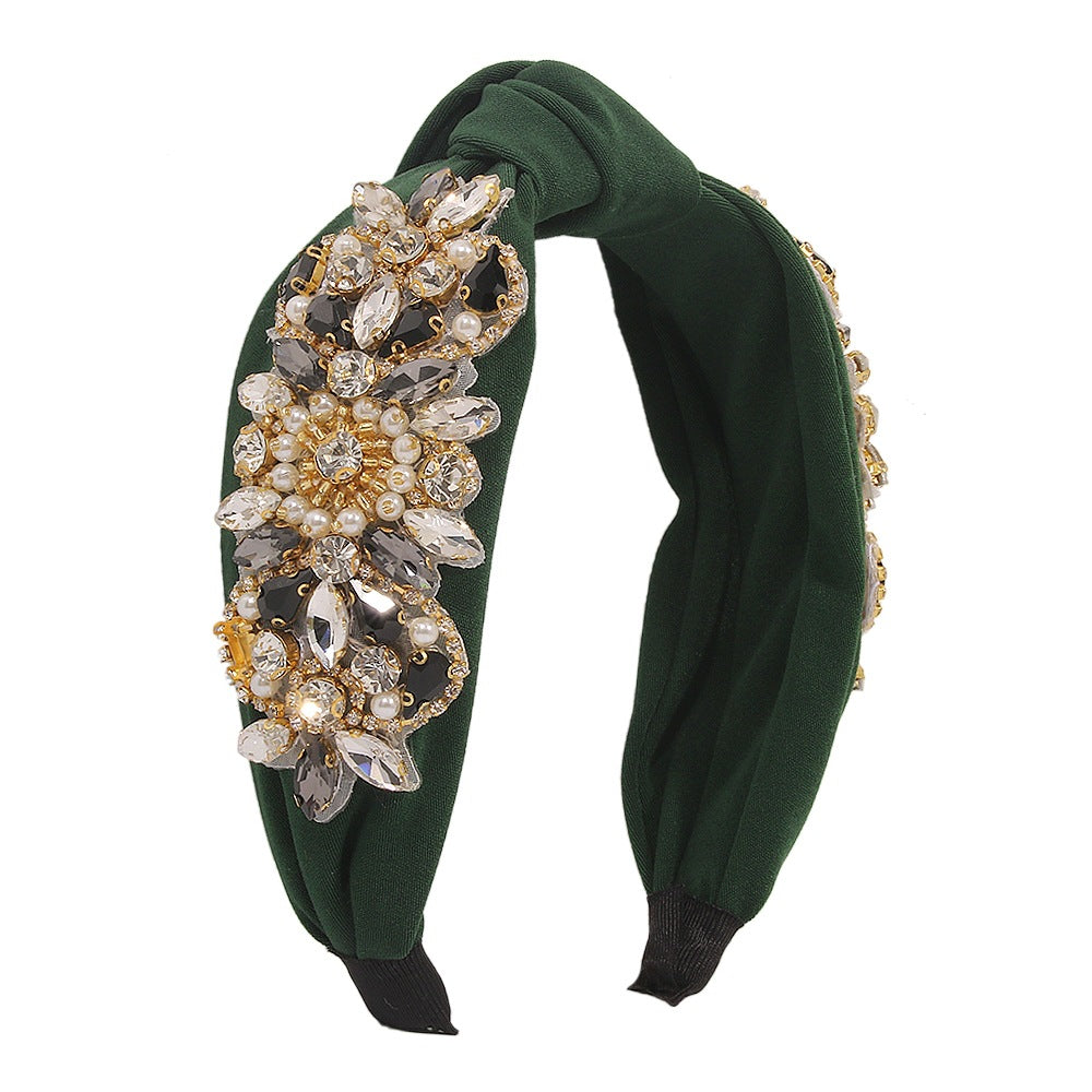 F3919 Imitation pearl hair accessories baroque retro personality headband wide-brimmed geometric diamond headband women