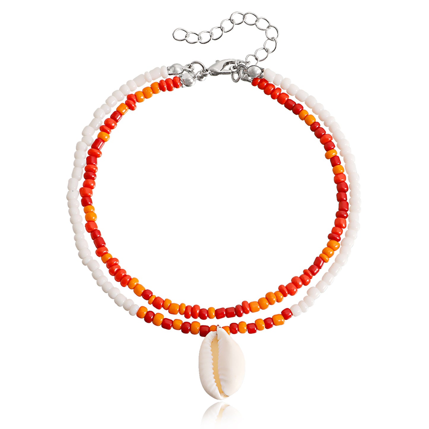 Jewelry Bohemian double-layer color rice beads shell beach anklet female summer