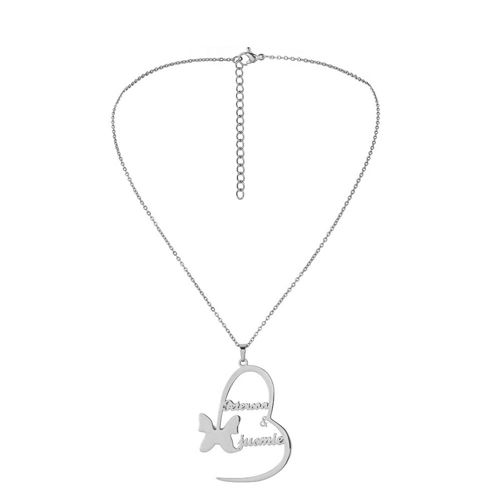 Ins trend stainless steel butterfly love English lettering cutting name custom titanium steel fashion fairy pendant