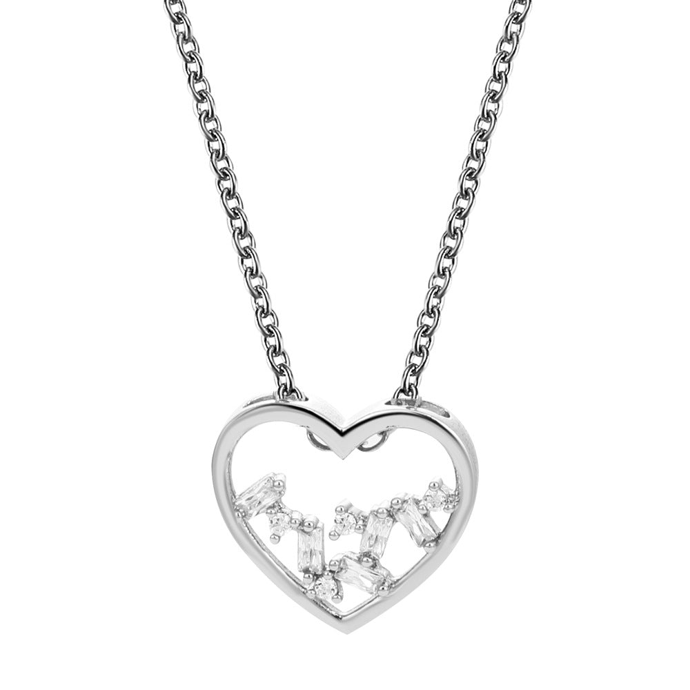 Ins simple zircon love pendant necklace retro fashion hollow peach heart collarbone chain temperament necklace female