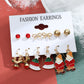 Christmas series snowflake bell earrings combination set cartoon oil dripping cane old man earrings female