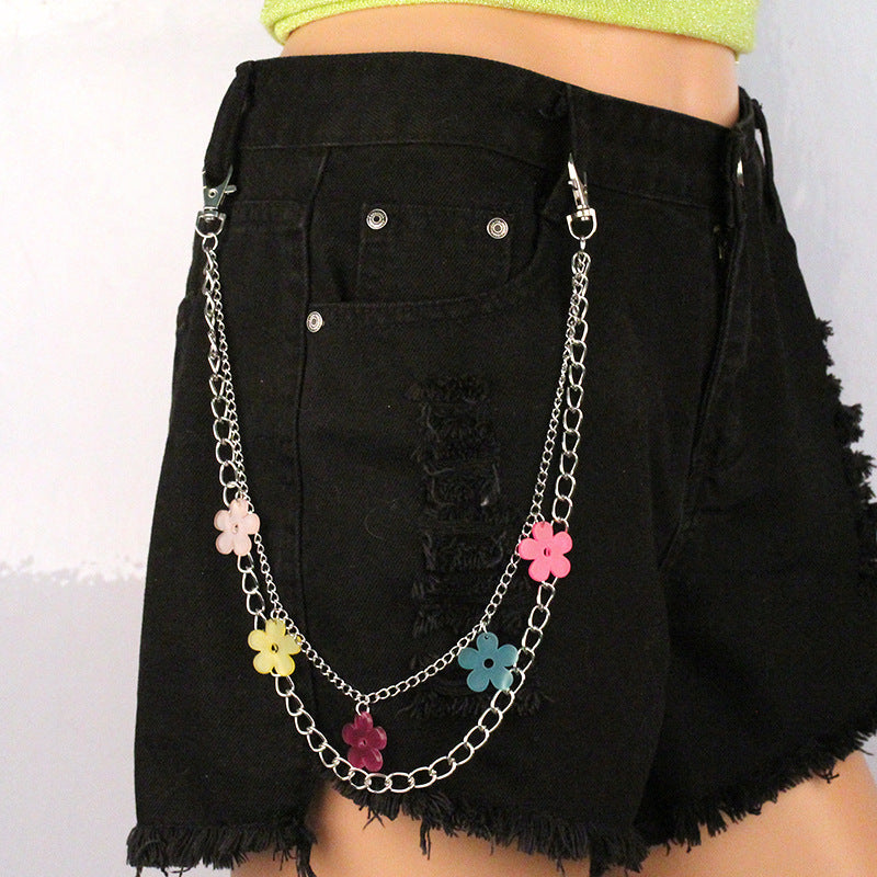 Jewelry acrylic pendant double chain hip hop jeans chain trend men and women body chain