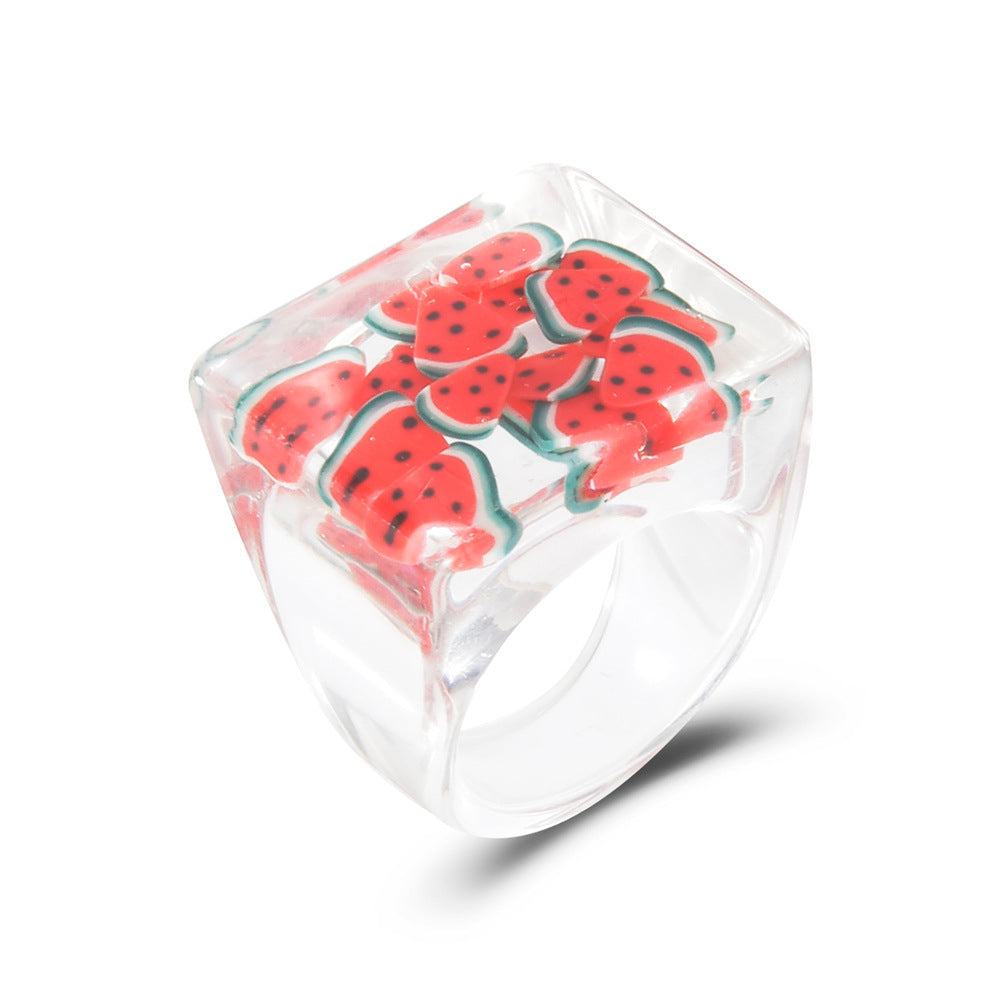 ins transparent resin ring diamond love butterfly acrylic ring multicolor geometric jewelry