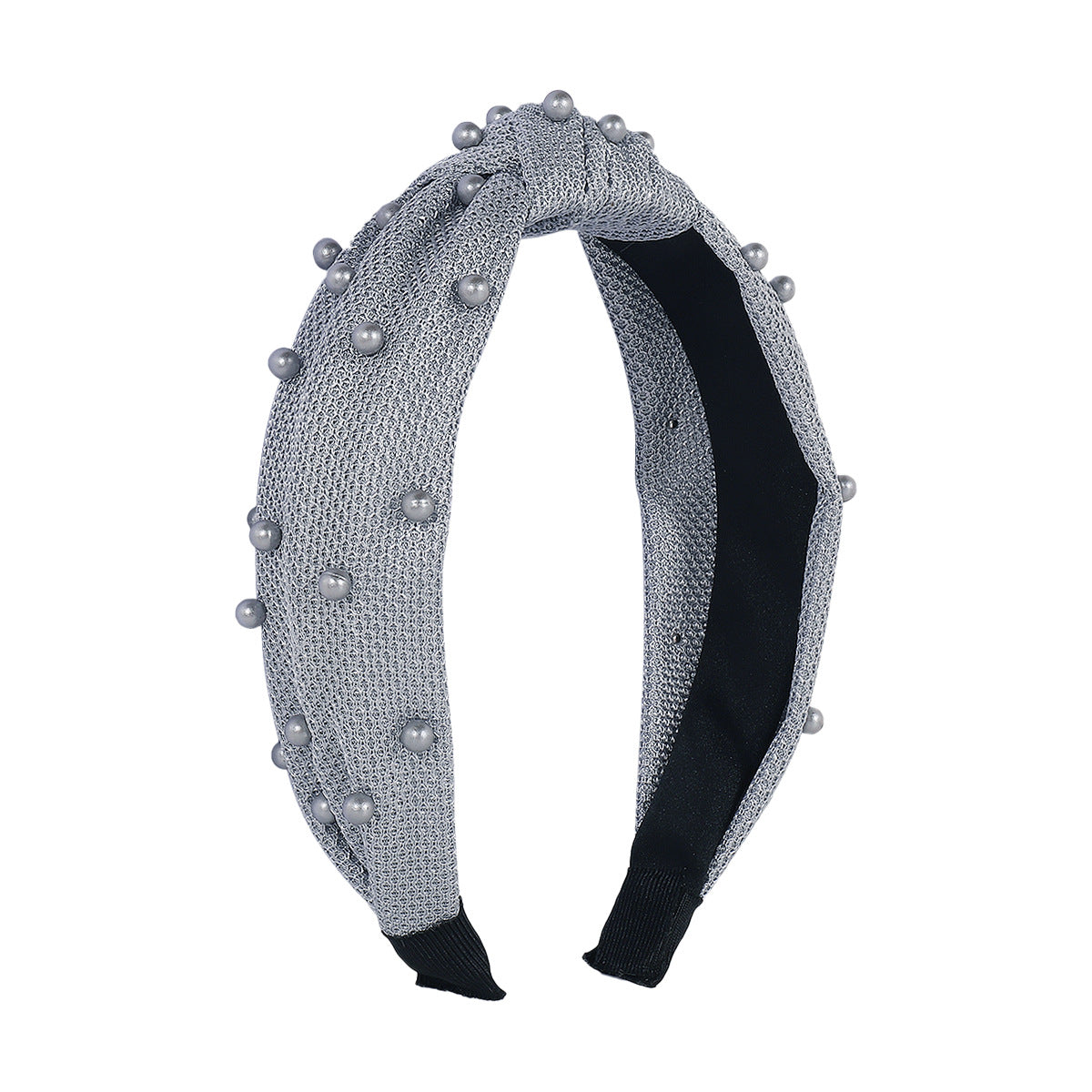 F4172 pure color sweet headband pearl knotted headband small fresh mesh lattice fabric headband