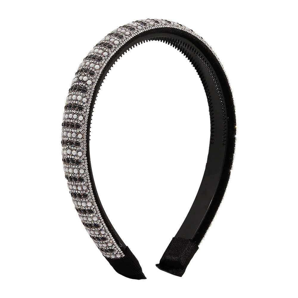 F391 Fashion Temperament Headwear Light Luxury Trend Personality Simple Diamond Inlaid Resin Slim Headband