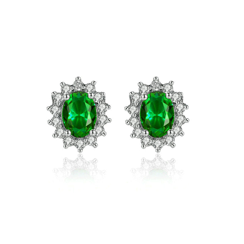 Fashion Women Rhinestone Emerald Gemstone Pendant Necklace Earrings Set Head Jewelry