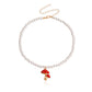 Jewelry ins imitation pearl red mushroom necklace necklace female retro all-match simple collarbone necklace