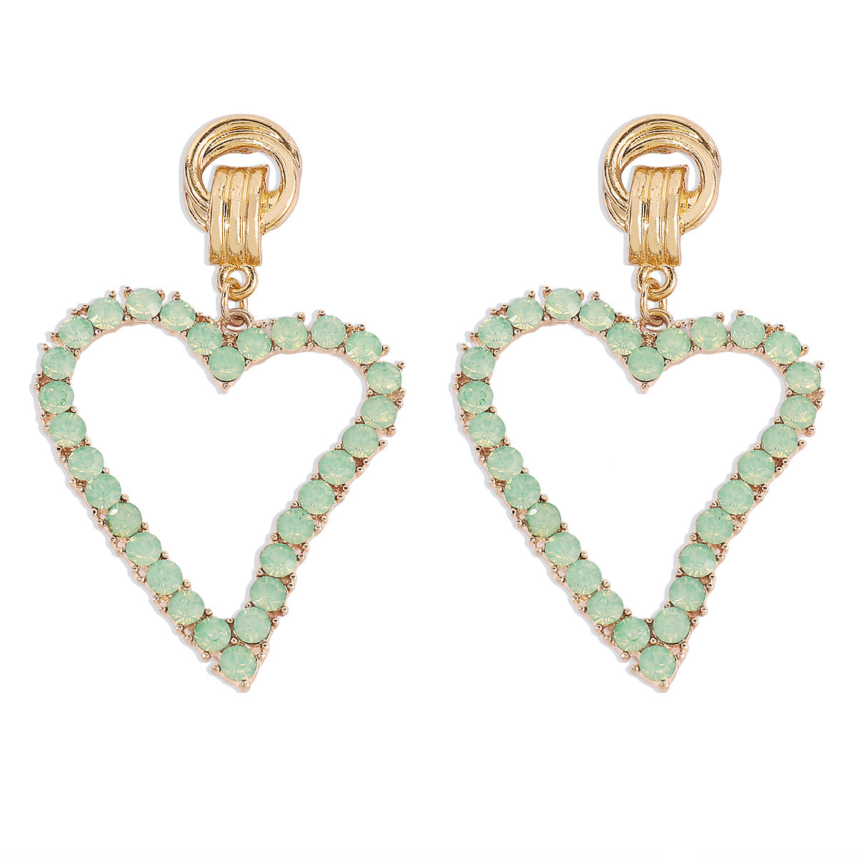E1634 Fashion asymmetric full diamond earrings femininity age reduction hollow peach heart simple net red earrings