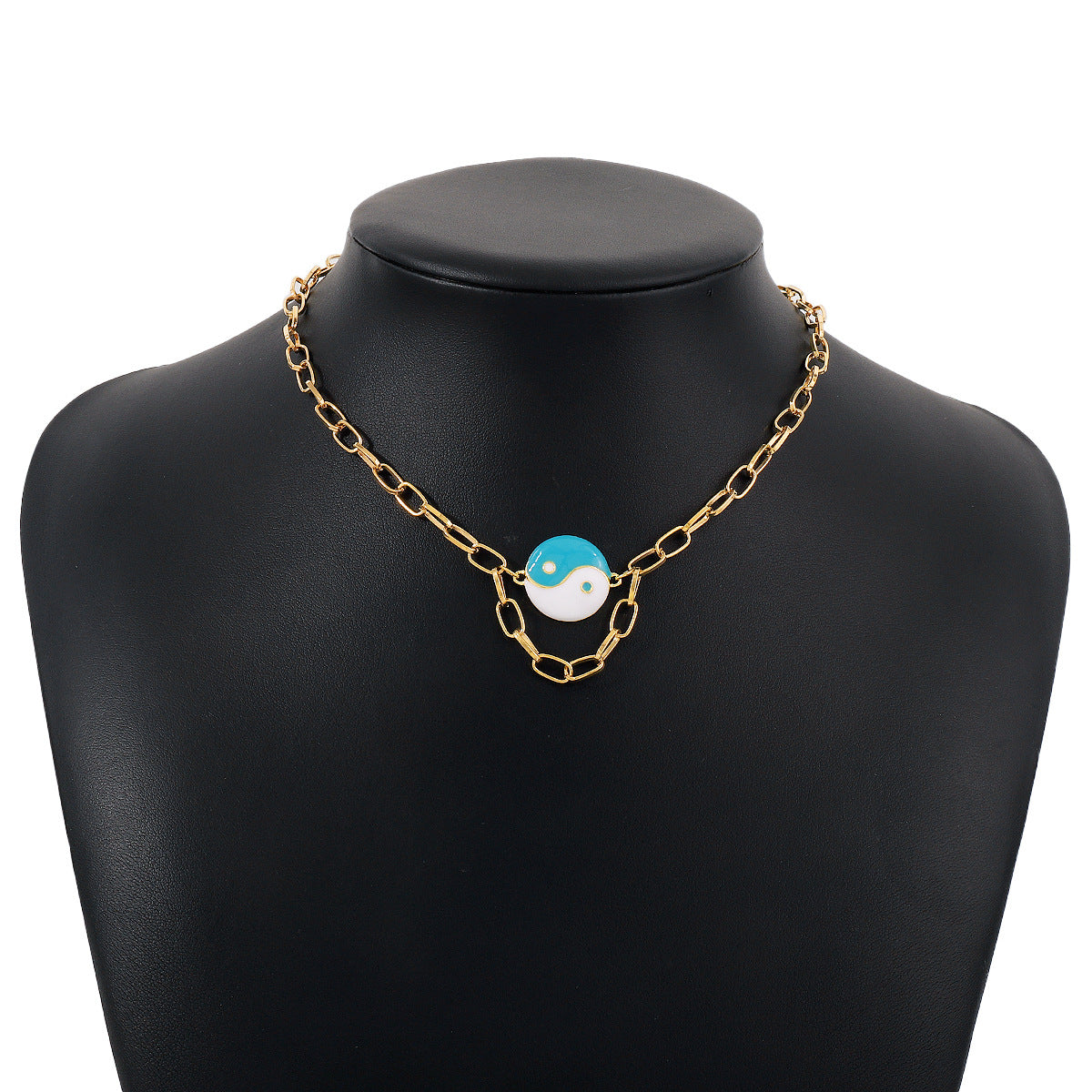 N1478 Single Layer Geometric Necklace Alloy Drip Oil Tai Chi Yin Yang Eight Diagrams Necklace Creative Fashion Necklace