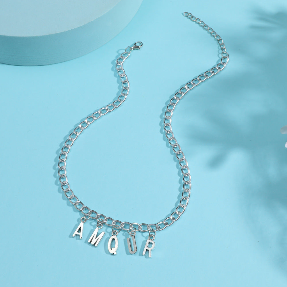 diy simple handmade alloy English word letter necklace hip-hop couple pendant short chain men and women