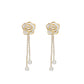 Retro Diamond Black Camellia Earrings Women's Fashion Personality Temperament Long Tassel Pearl Earrings