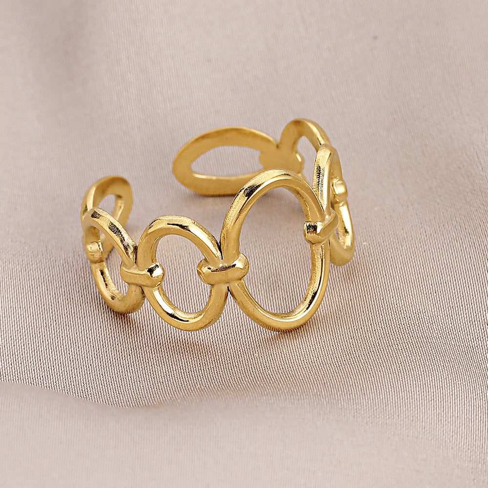 Personality adjustable stainless steel open ring simple feather leaf titanium steel ring jewelry female