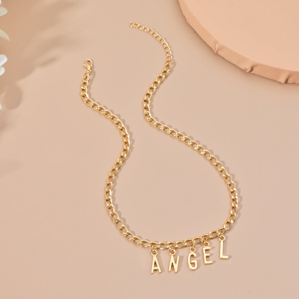 diy simple handmade alloy English word letter necklace hip-hop couple pendant short chain men and women
