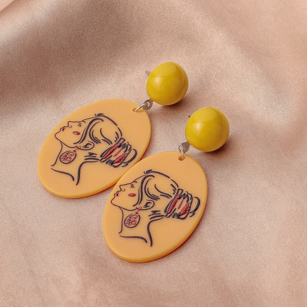 ins acrylic 3D printing earrings creative graffiti beauty portrait earrings exaggerated earrings matching