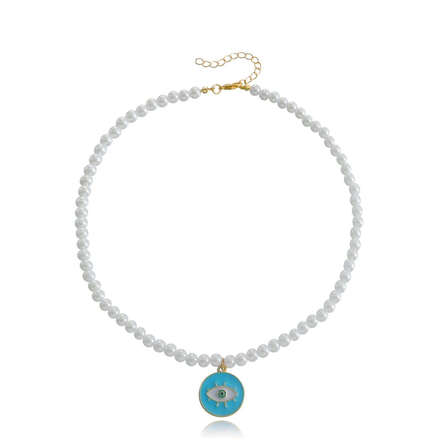 Jewelry Acrylic Pearl Beaded Necklace Devil's Eye Pendant Necklace Niche Short Style Jewelry