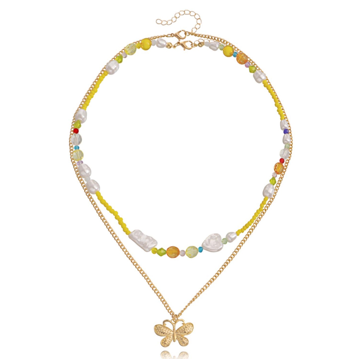 Jewelry Retro Metal Three-dimensional Butterfly Beads Necklace Women's Versatile Beaded Woven Pearl Necklace
