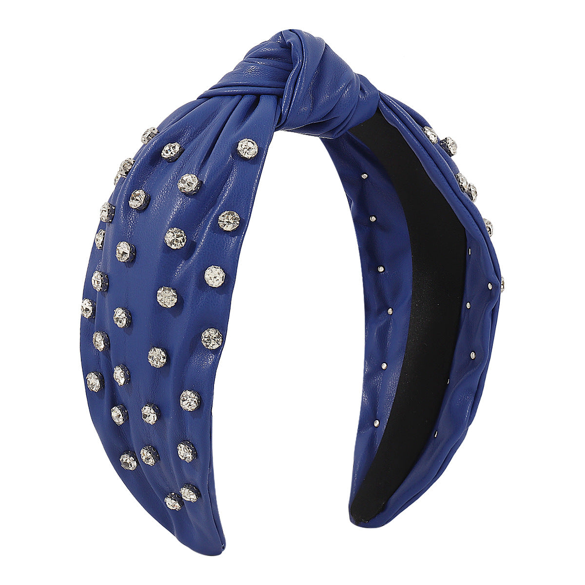 F5116 Exaggerated Heavy Industry Leather Rhinestone Headband Creative Personality Pure Color Knotted Fashion Light Luxury Headband