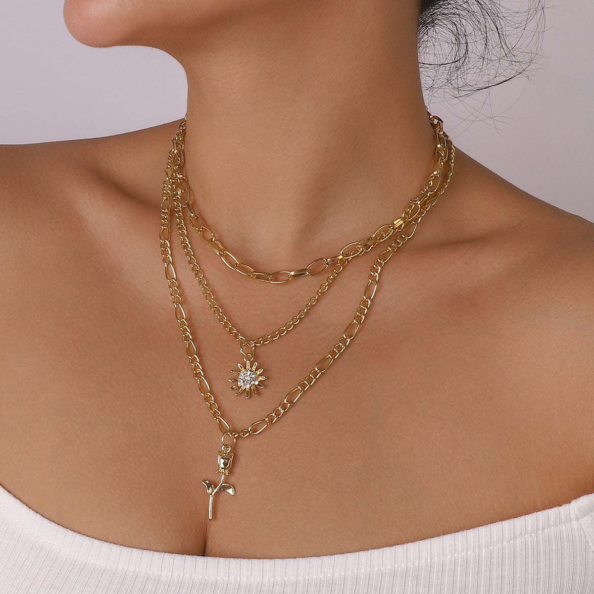 N8772 multi-layered necklace women's eight-pointed star drop oil love element necklace temperament geometric clavicle chain