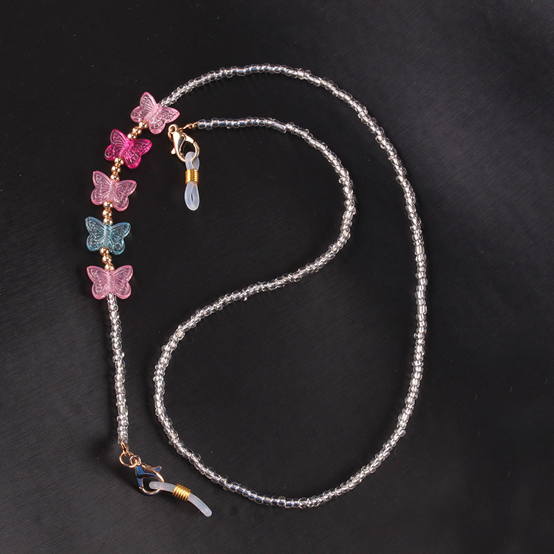 Fashion colorful butterfly handmade chain glass rice beads glasses chain mask anti-lost lanyard hanging chain