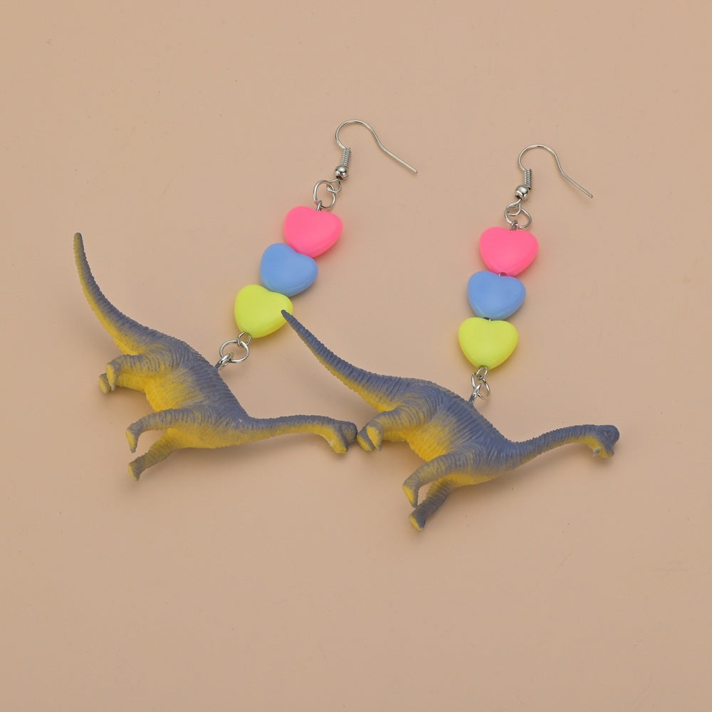 Fashion Toy Dinosaur Earrings Resin Candy Color Heart Shape Earrings Kids Jewelry Accessories