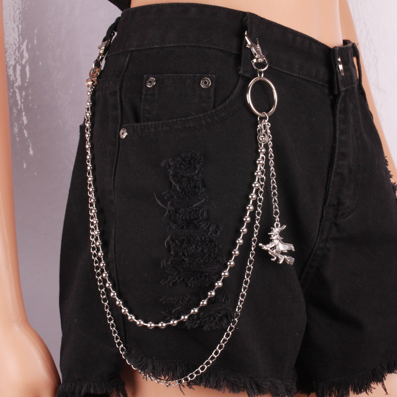 Alternative skull accessories metal pants chain big ghost head dark hip-hop personality trend waist chain