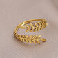 Personality adjustable stainless steel open ring simple feather leaf titanium steel ring jewelry female