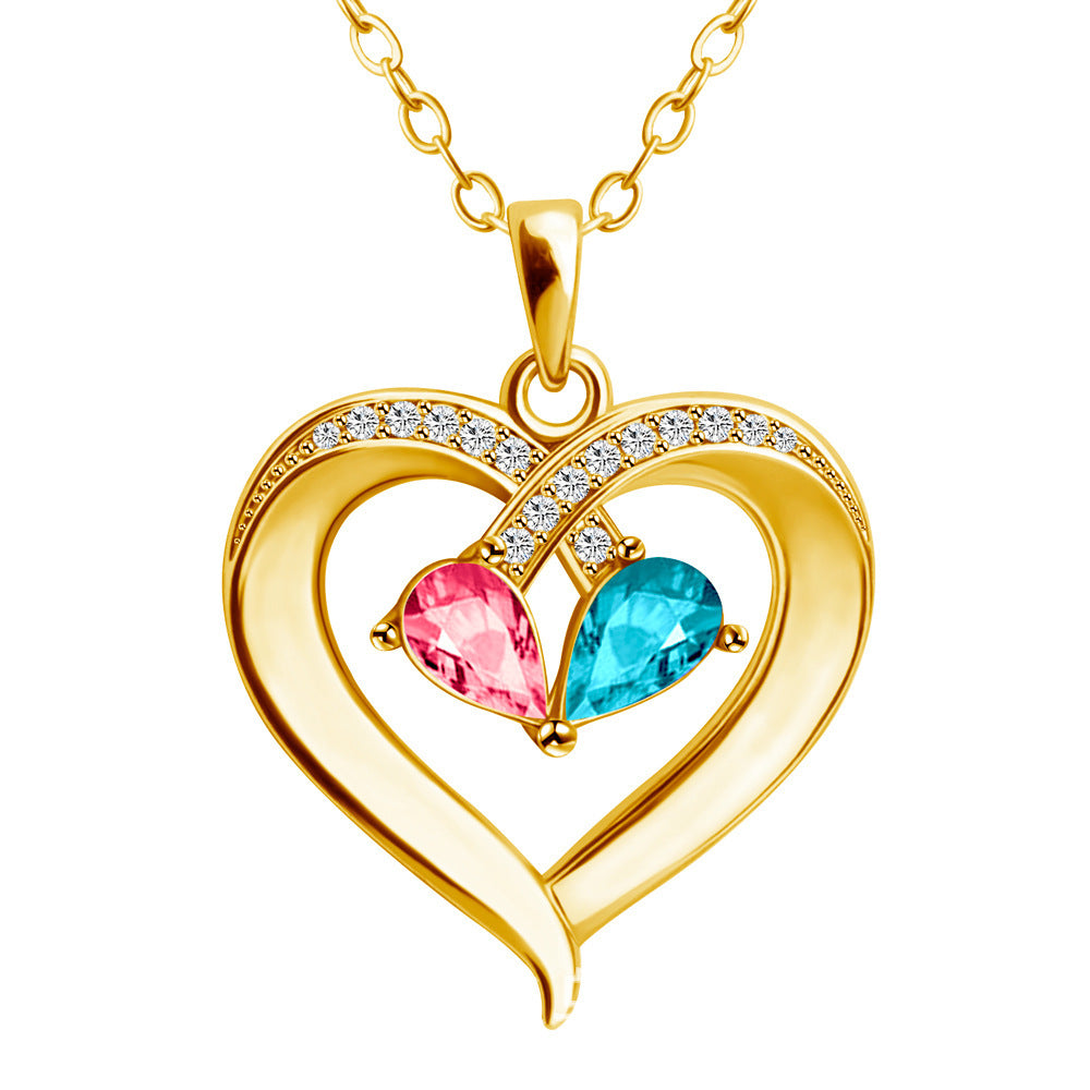 Fashion Ladies Heart Crystal Diamond Pendant Necklace Heart Sapphire Necklace Jewelry
