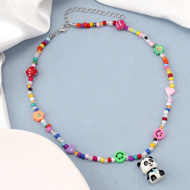 Design sense cartoon monster pink rabbit pendant necklace year ins niche hip-hop color collarbone chain
