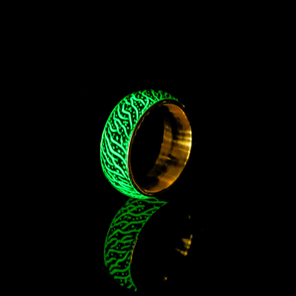 Fashionable original design simple stainless steel golden resin luminous forest crack creative ring