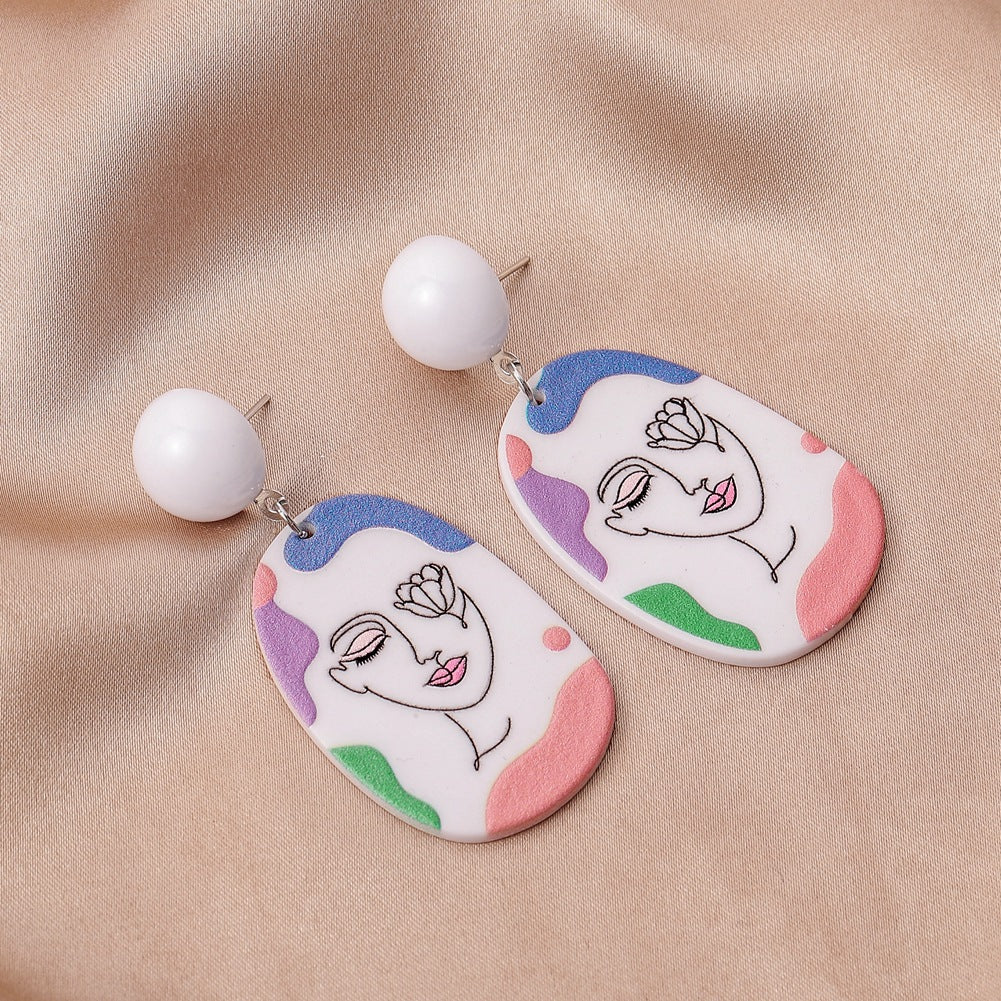 ins acrylic 3D printing earrings creative graffiti beauty portrait earrings exaggerated earrings matching