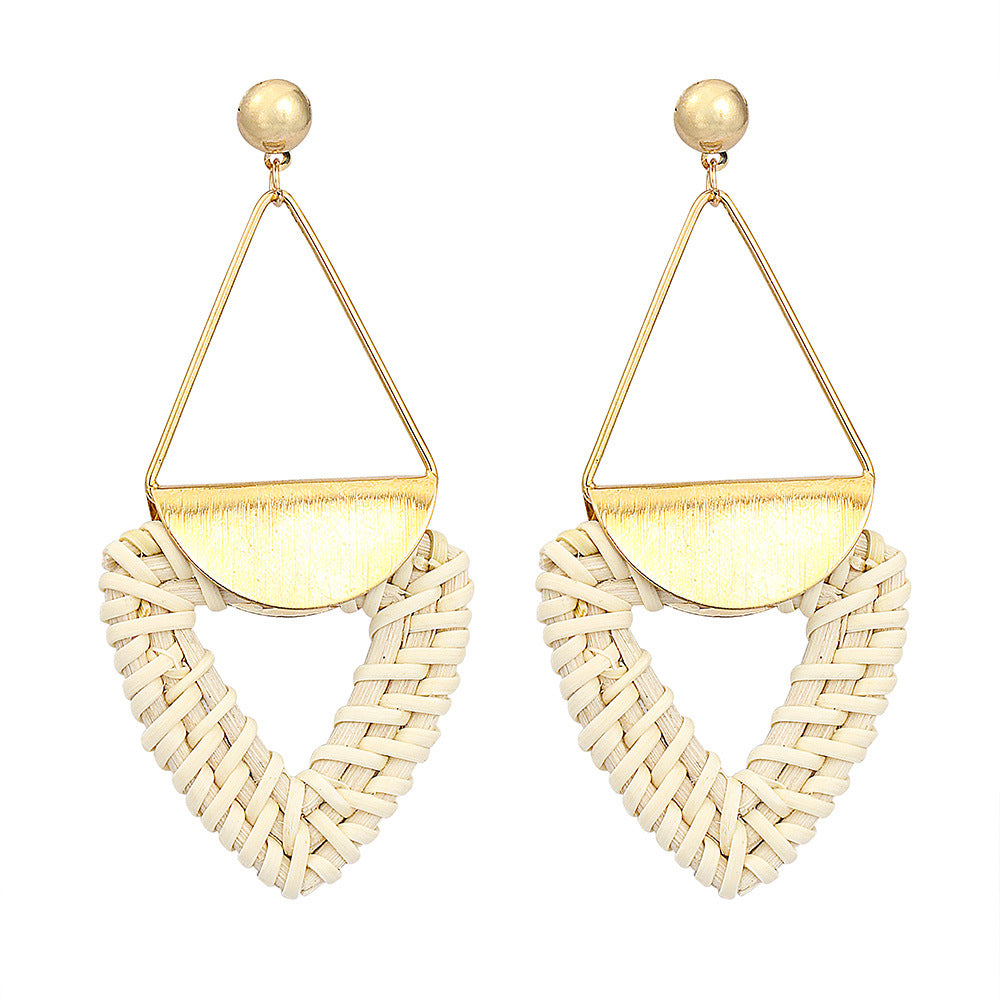 Personality Fashion Rattan Braided Earrings Female Personality Round Geometric Stud Earrings Accessories